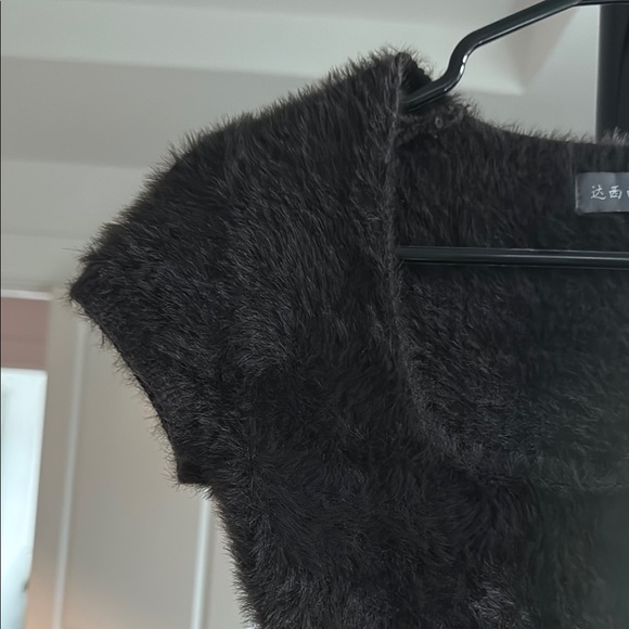 Fuzzy Brown Button-Up Crop Top - Picture 3 of 5